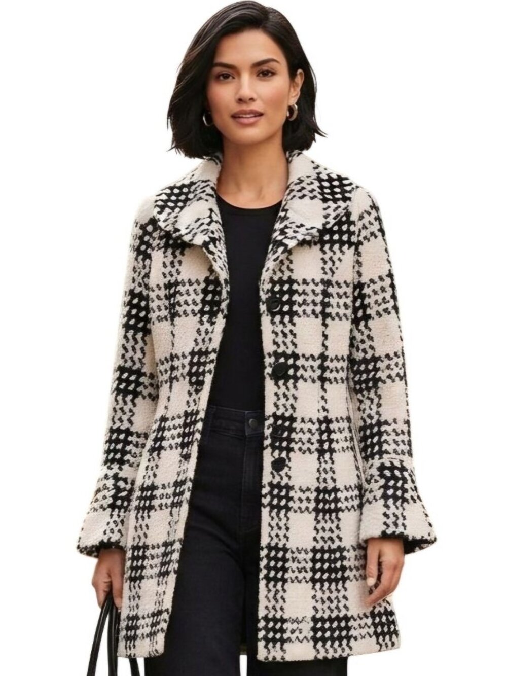 Express Houndstooth Wool Blend Round Collar Flare Sleeve Back Belt Coat Size S
